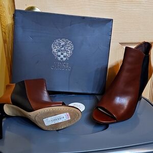 Peep toe leather booties